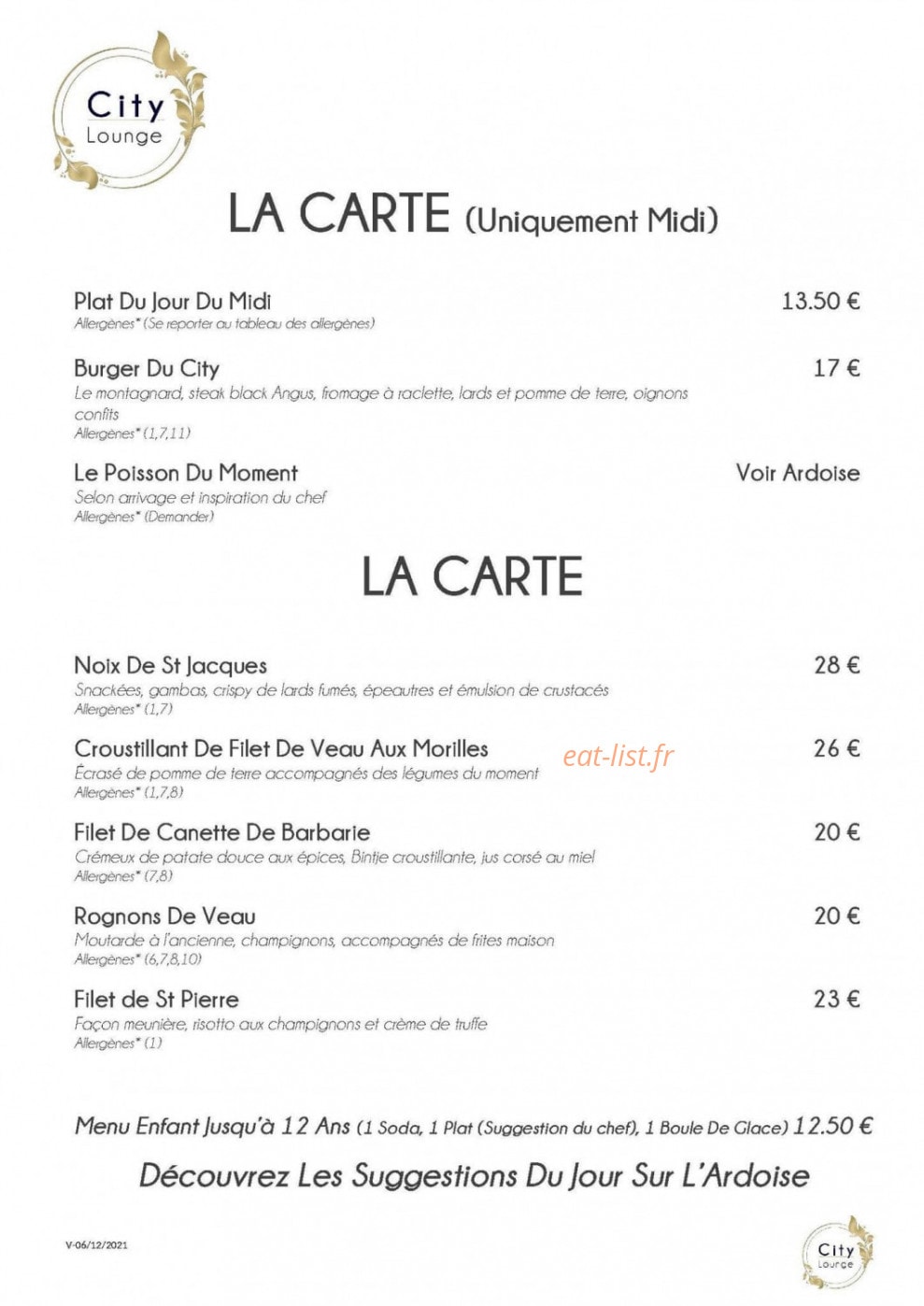 City Lounge — carte page 2