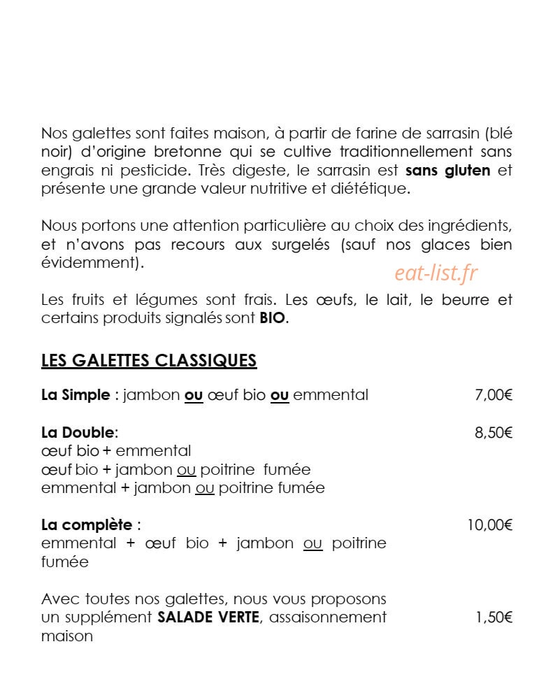 Crêperie La Grange — carte page 1