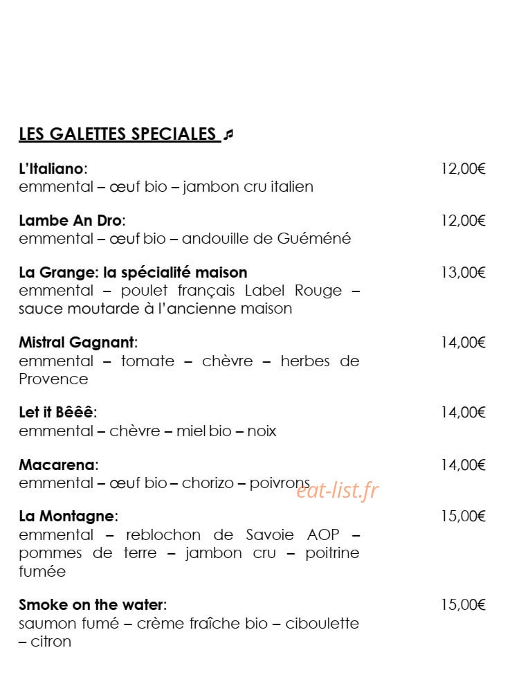 Crêperie La Grange — carte page 2