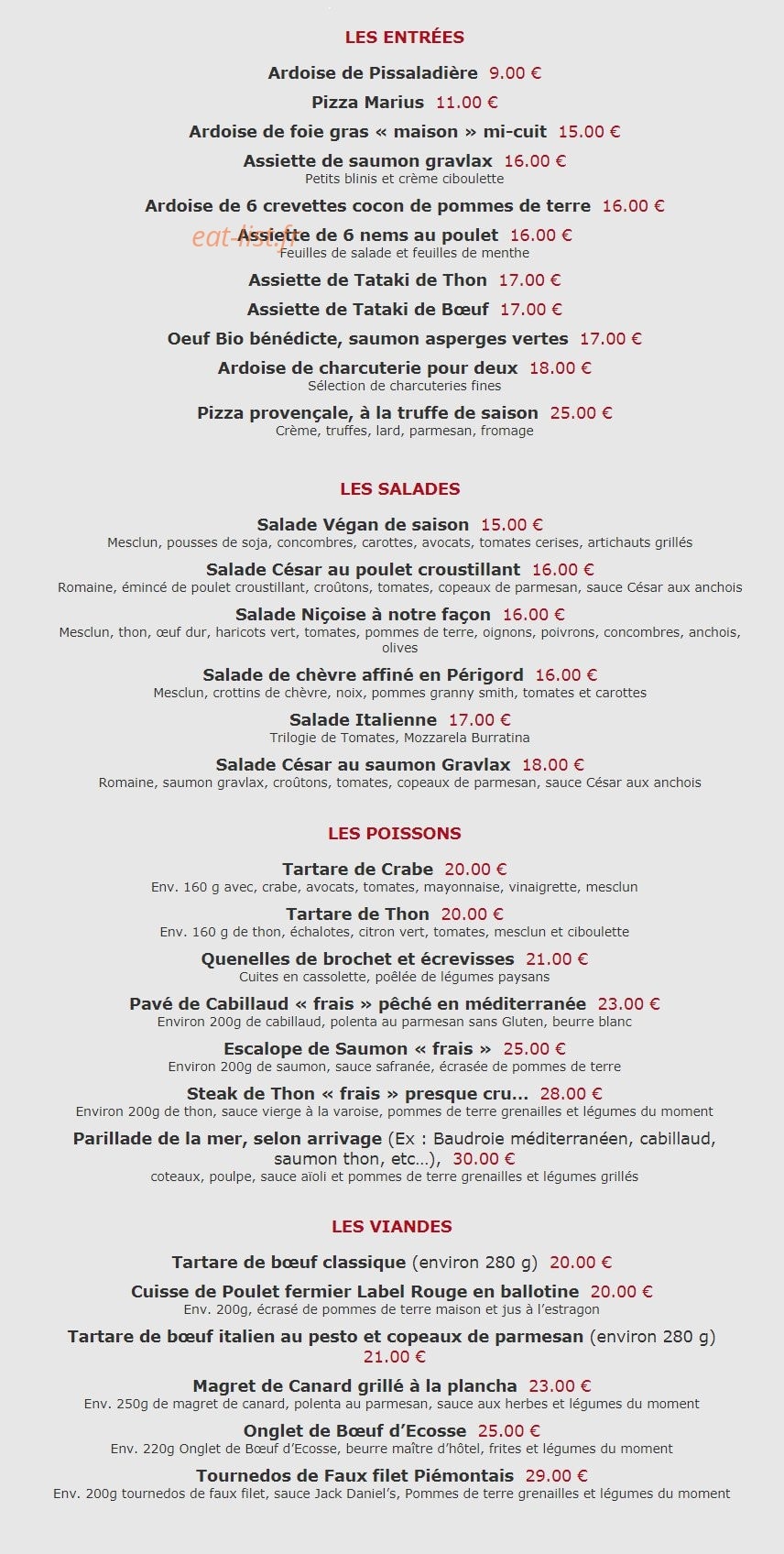 Le Cafe De France — carte page 2
