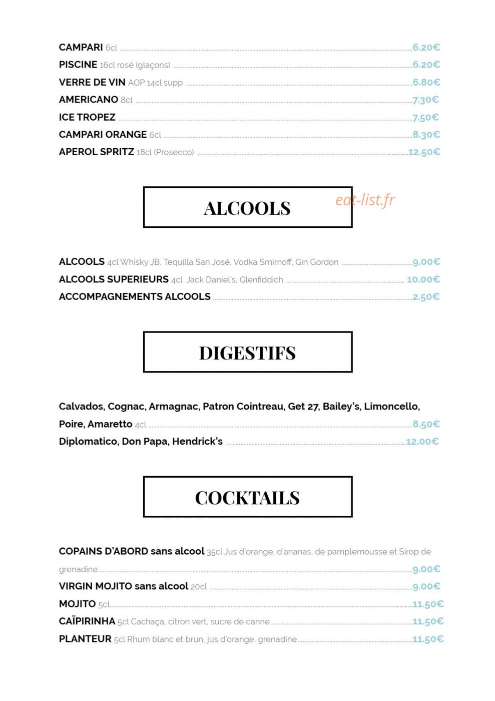 Les Copains d'Abord — carte page 8