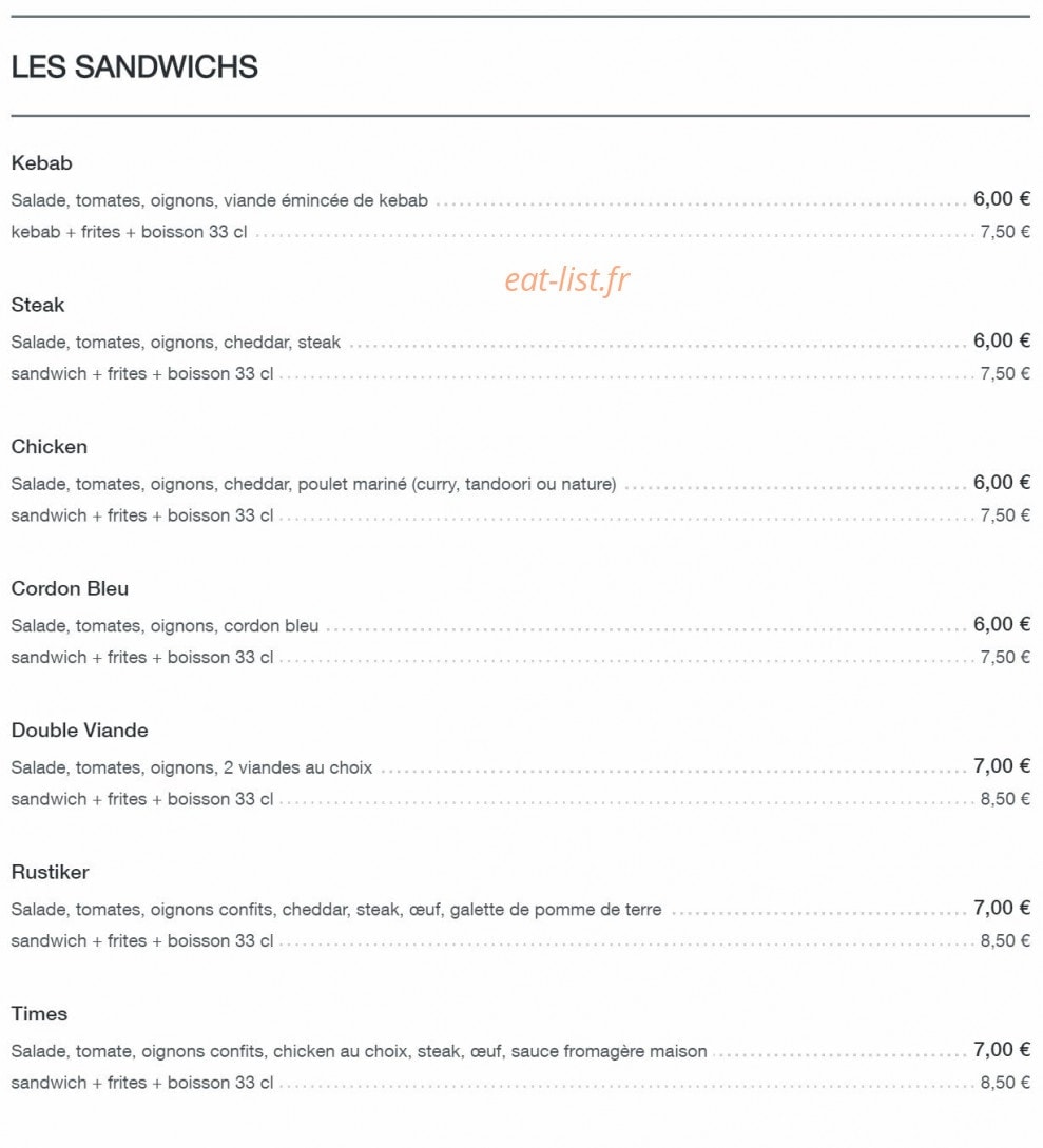 Times Food — carte page 2