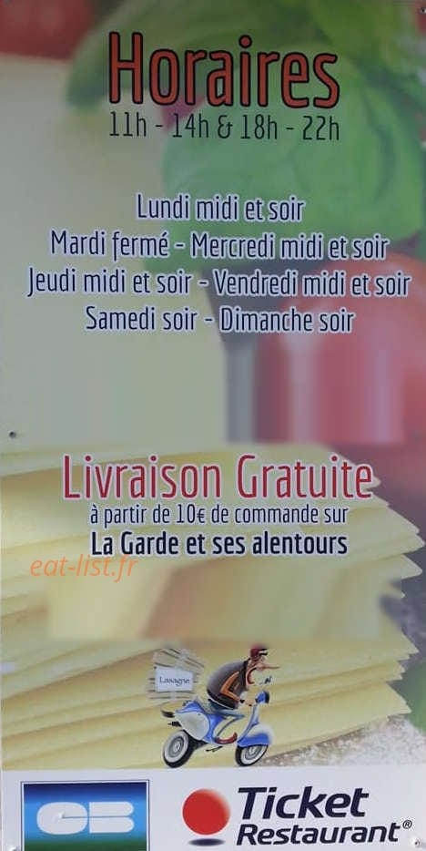 La Lasagnerie — carte page 1