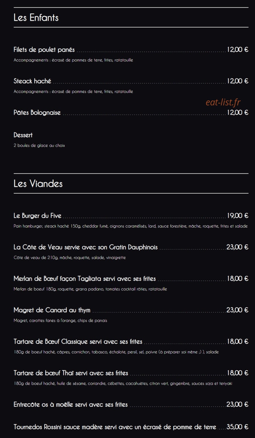 Le Five — carte page 2