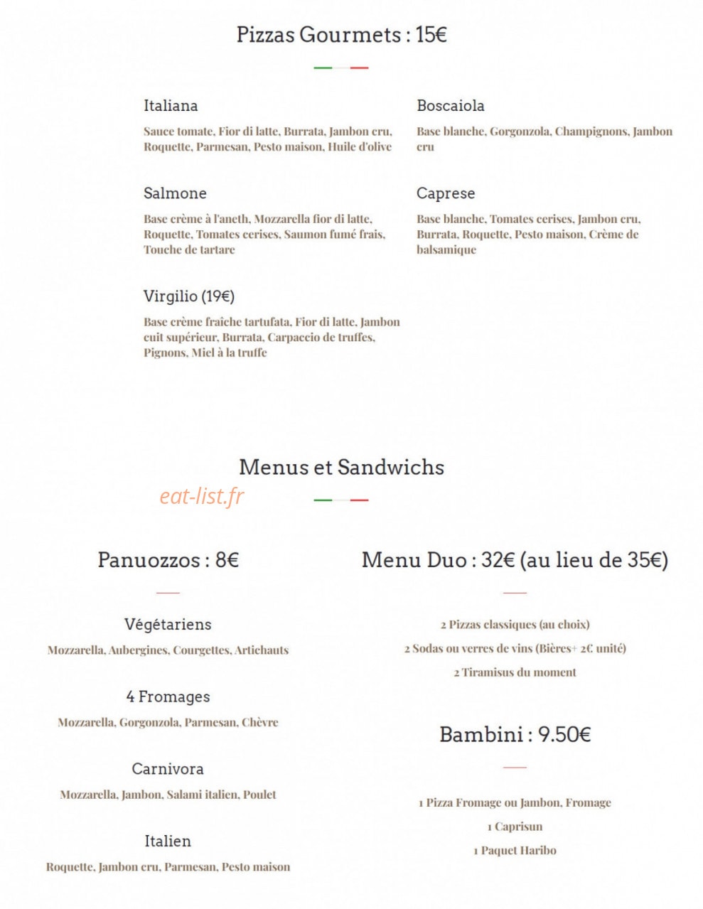Virgilio Pizza — carte page 3
