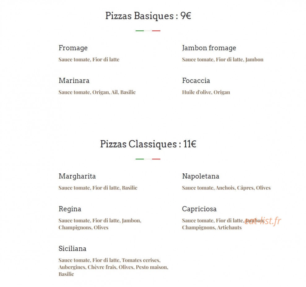 Virgilio Pizza — carte page 1