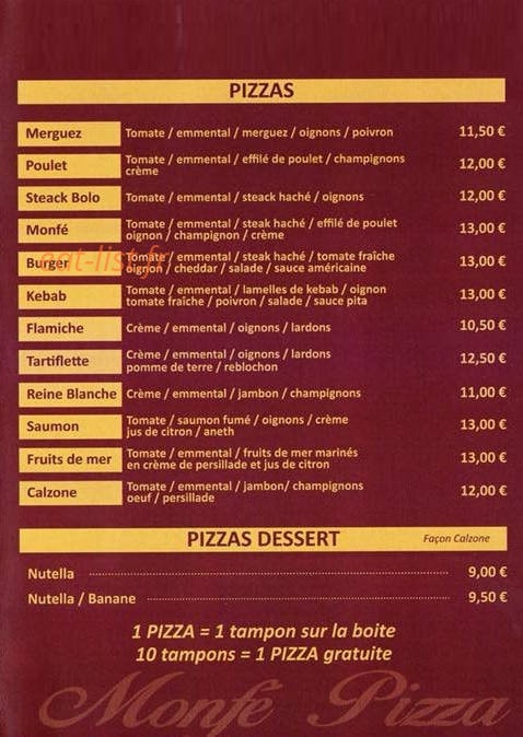 Monfé Pizza — carte page 2