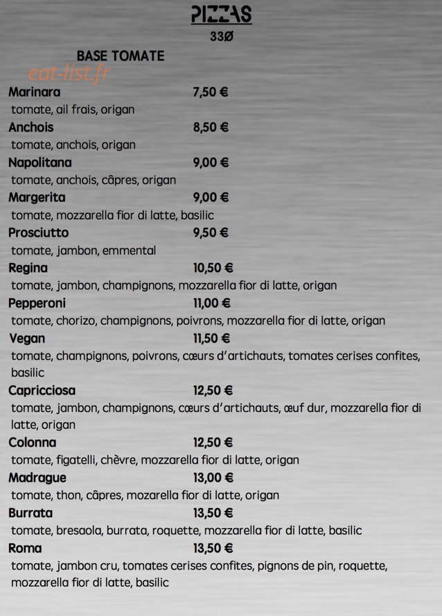 Brasserie du Parc — carte page 1