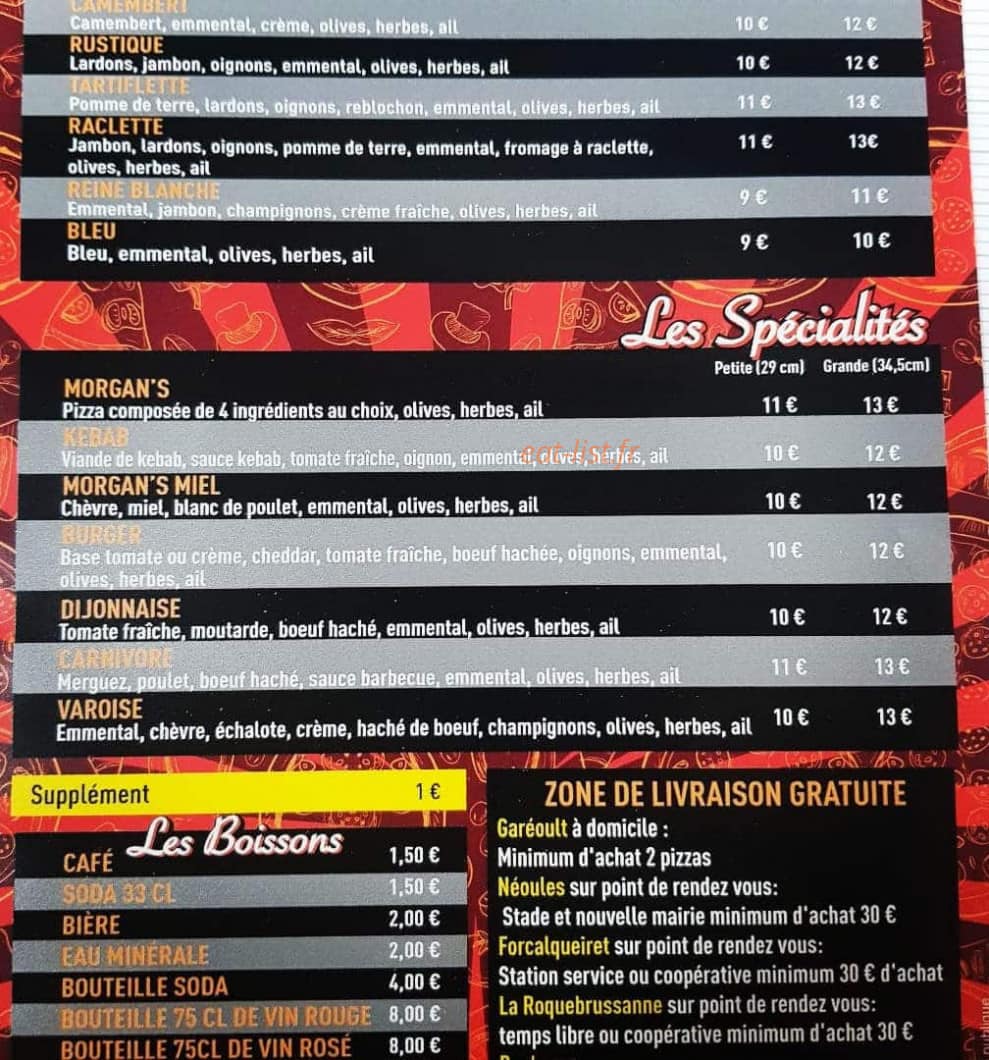 Morgan's Pizza — carte page 2