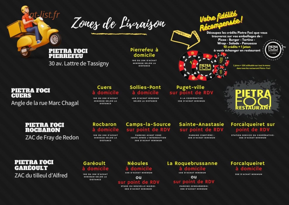 Carte et menu de Pietra Foci Pizza à Gareoult — Informations