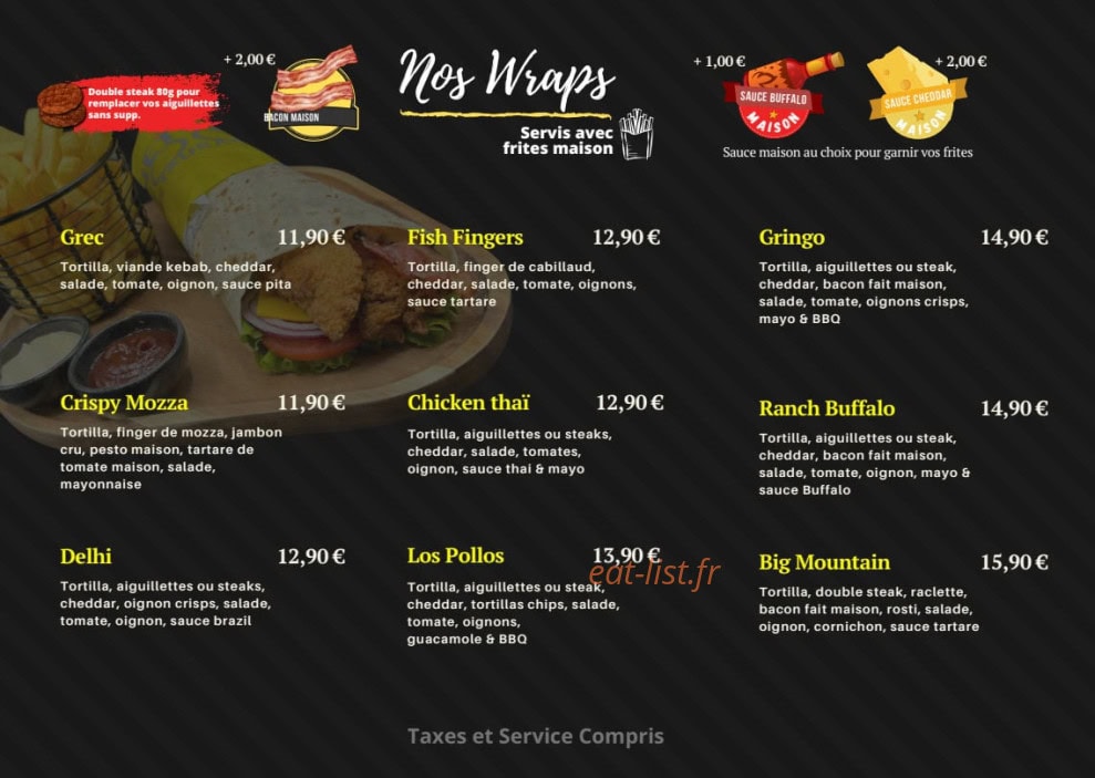 Carte et menu de Pietra Foci Pizza à Gareoult — wraps