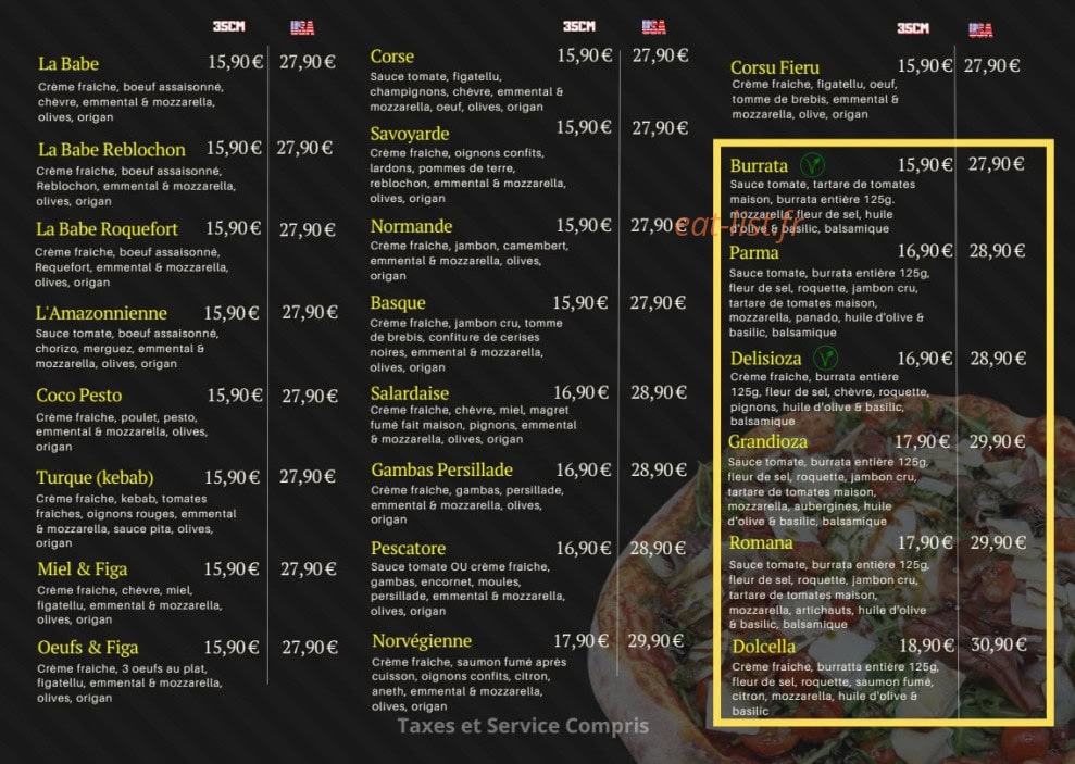 Carte et menu de Pietra Foci Pizza à Gareoult — Pizzas