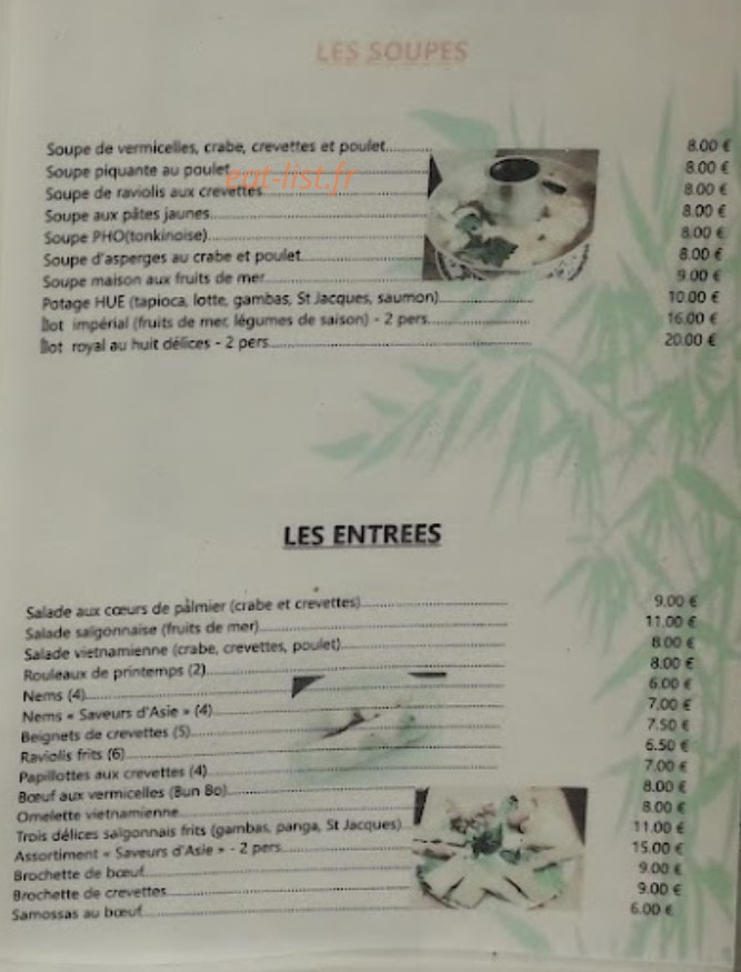 Saveurs d'Asie — carte page 1
