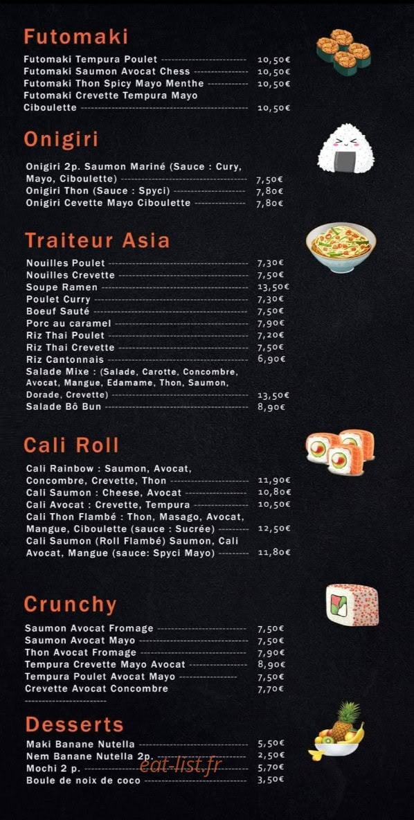 Carte et menu de Koï Oishï Sushi à Six Fours les Plages — Futomaki, onigiri et traiteur asia,...