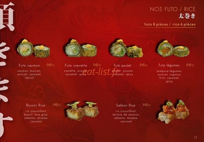 Carte et menu de L'Uchiwa artisan sushi à Six Fours les Plages — Futo