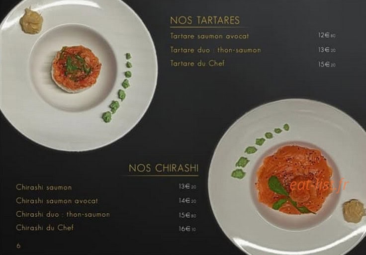 Carte et menu de L'Uchiwa artisan sushi à Six Fours les Plages — Les tartares et chirashi