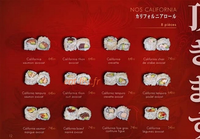Carte et menu de L'Uchiwa artisan sushi à Six Fours les Plages — California