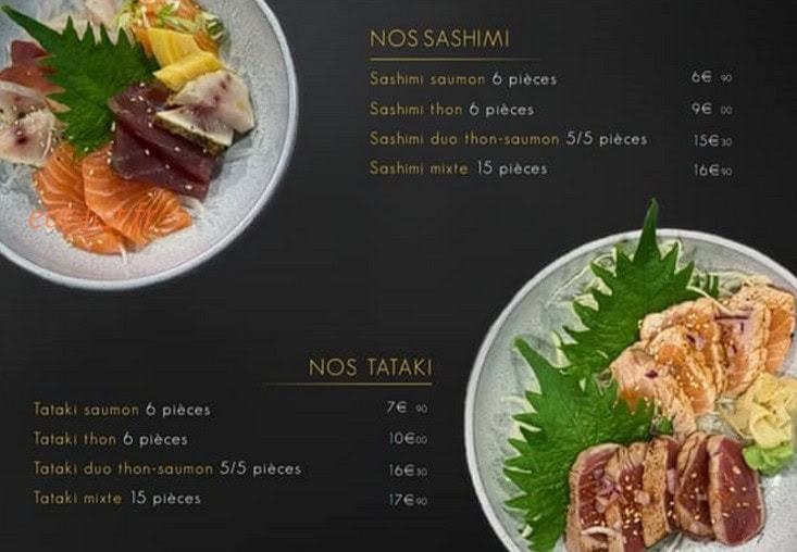 Carte et menu de L'Uchiwa artisan sushi à Six Fours les Plages — Sashimi et tataki
