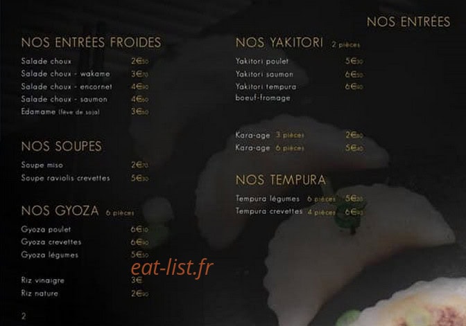 Carte et menu de L'Uchiwa artisan sushi à Six Fours les Plages — Les entrées, soupes et yakitori,...