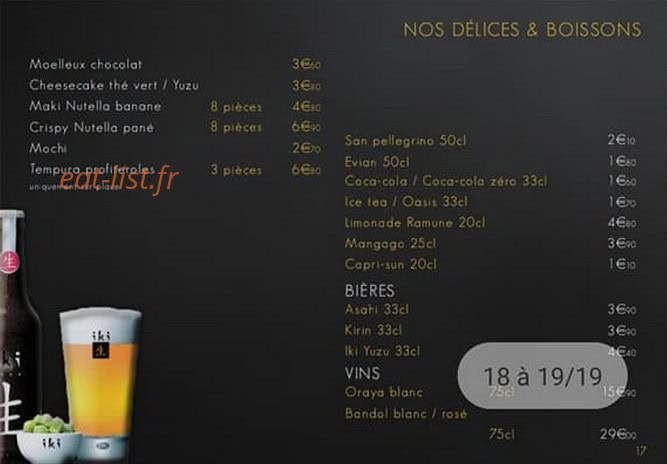 Carte et menu de L'Uchiwa artisan sushi à Six Fours les Plages — Les délices et boissons