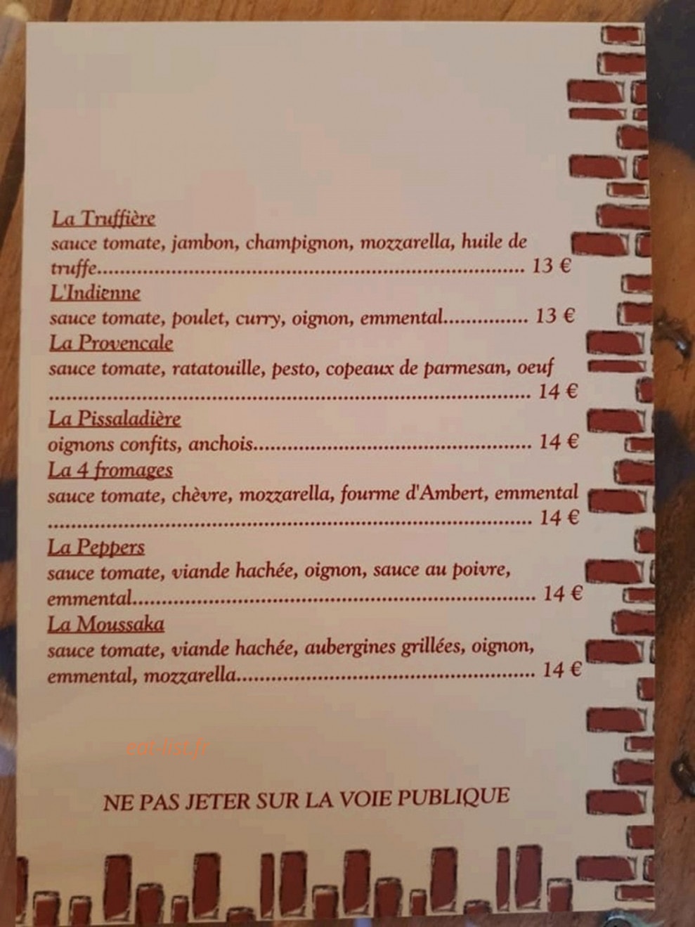 Carte et menu de Ô tout va bien à Six Fours les Plages — Les pizzas (suite)