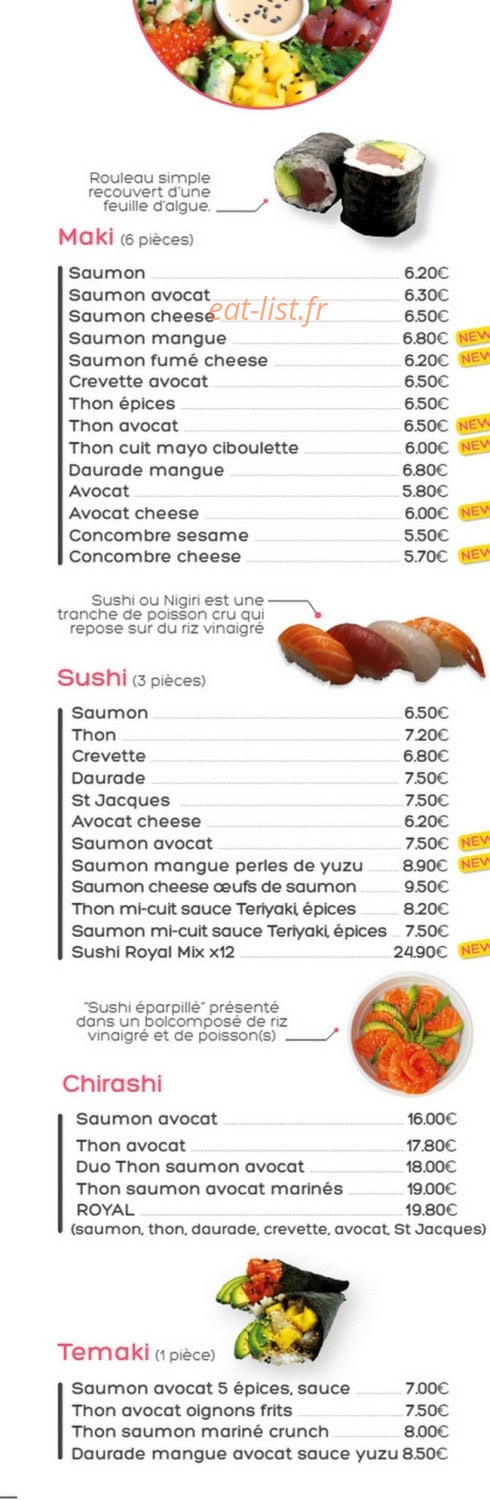 Carte et menu de Pink Sushi à Six Fours les Plages — Maki, sushi et temaki,...