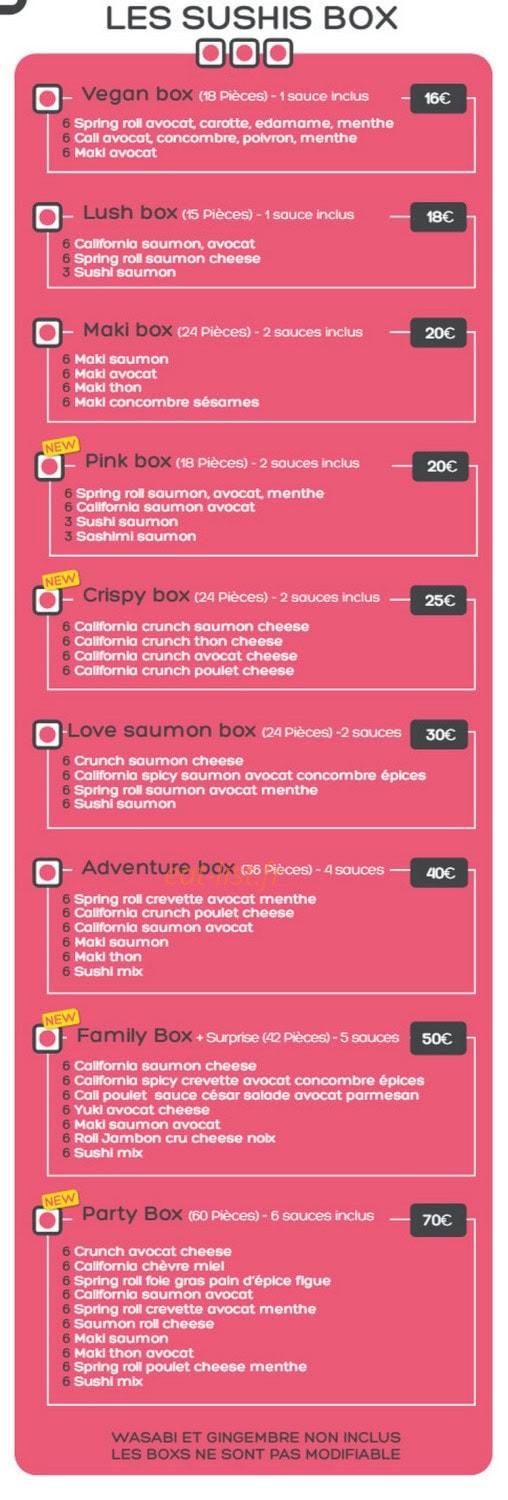 Carte et menu de Pink Sushi à Six Fours les Plages — Sushi box
