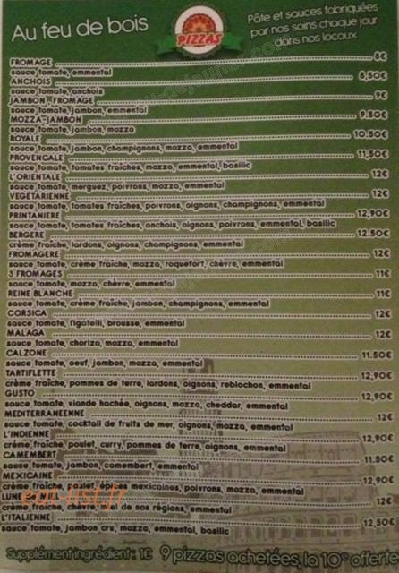Carte et menu de Pizzeria El Gusto à Six Fours les Plages — Les pizzas