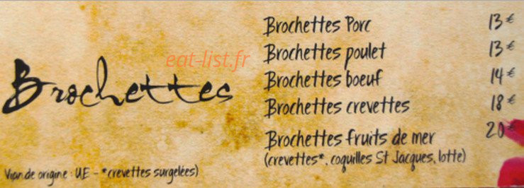 Carte et menu de Pouss Pouss à Six Fours les Plages — Brochettes