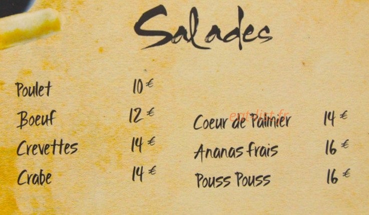 Carte et menu de Pouss Pouss à Six Fours les Plages — Salades