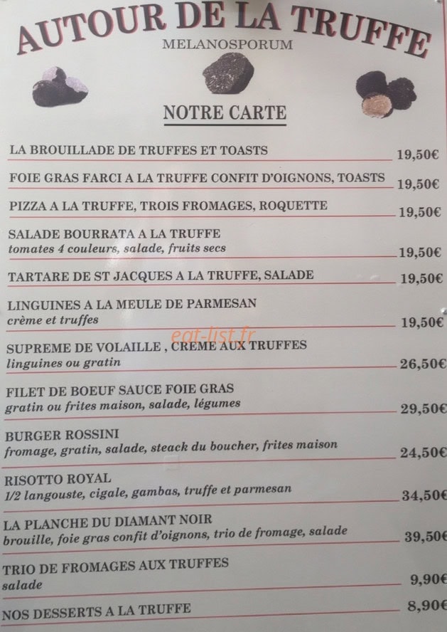 Bar à truffes — carte page 1