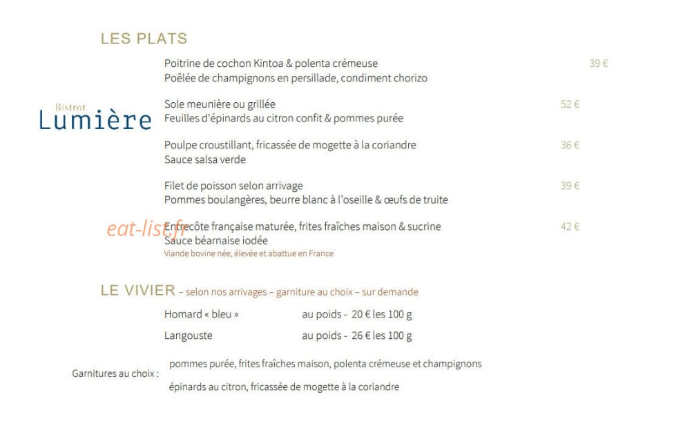 Bistrot Lumière — carte page 3