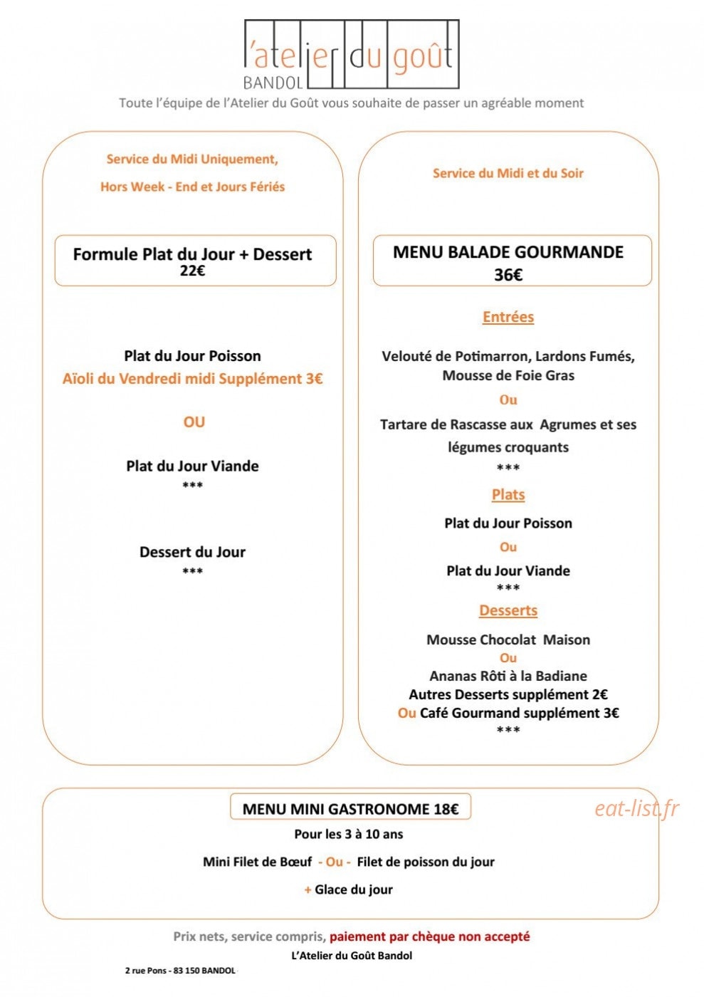 L'Atelier du Goût — carte page 2