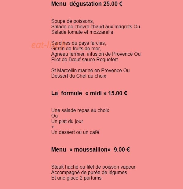 Restaurant La Caravelle — carte page 1