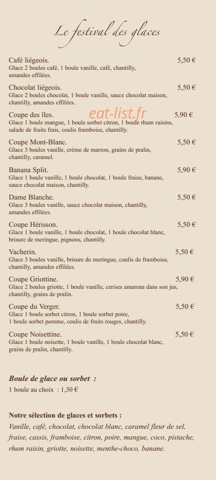 Carte et menu de Brasserie Le France à La Valette du Var — Les glaces
