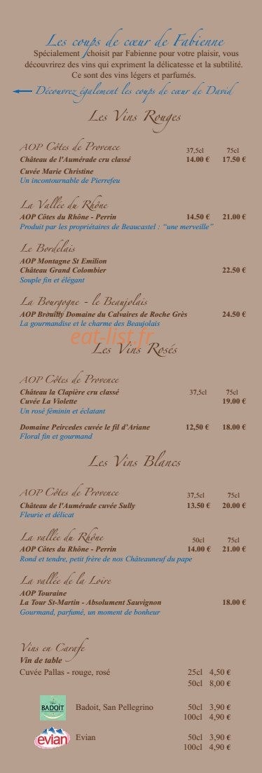 Carte et menu de Brasserie Le France à La Valette du Var — Les vins (suite)