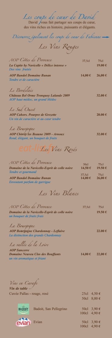 Carte et menu de Brasserie Le France à La Valette du Var — Les vins