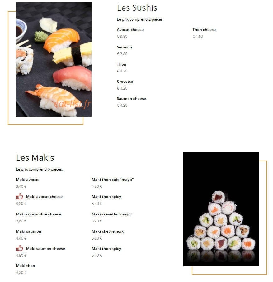 Easy Sushi — carte page 1