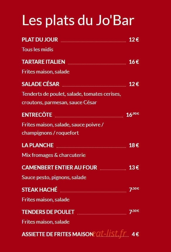 Jo'Bar — carte page 1
