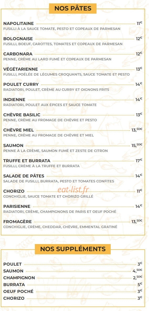 La Boite à Pâtes — carte page 1