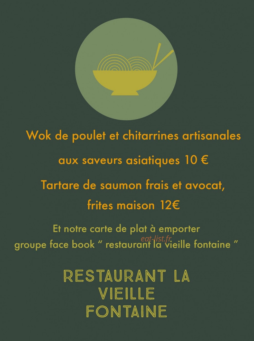 Carte et menu de La Vieille Fontaine à La Valette du Var — Exemple de menu