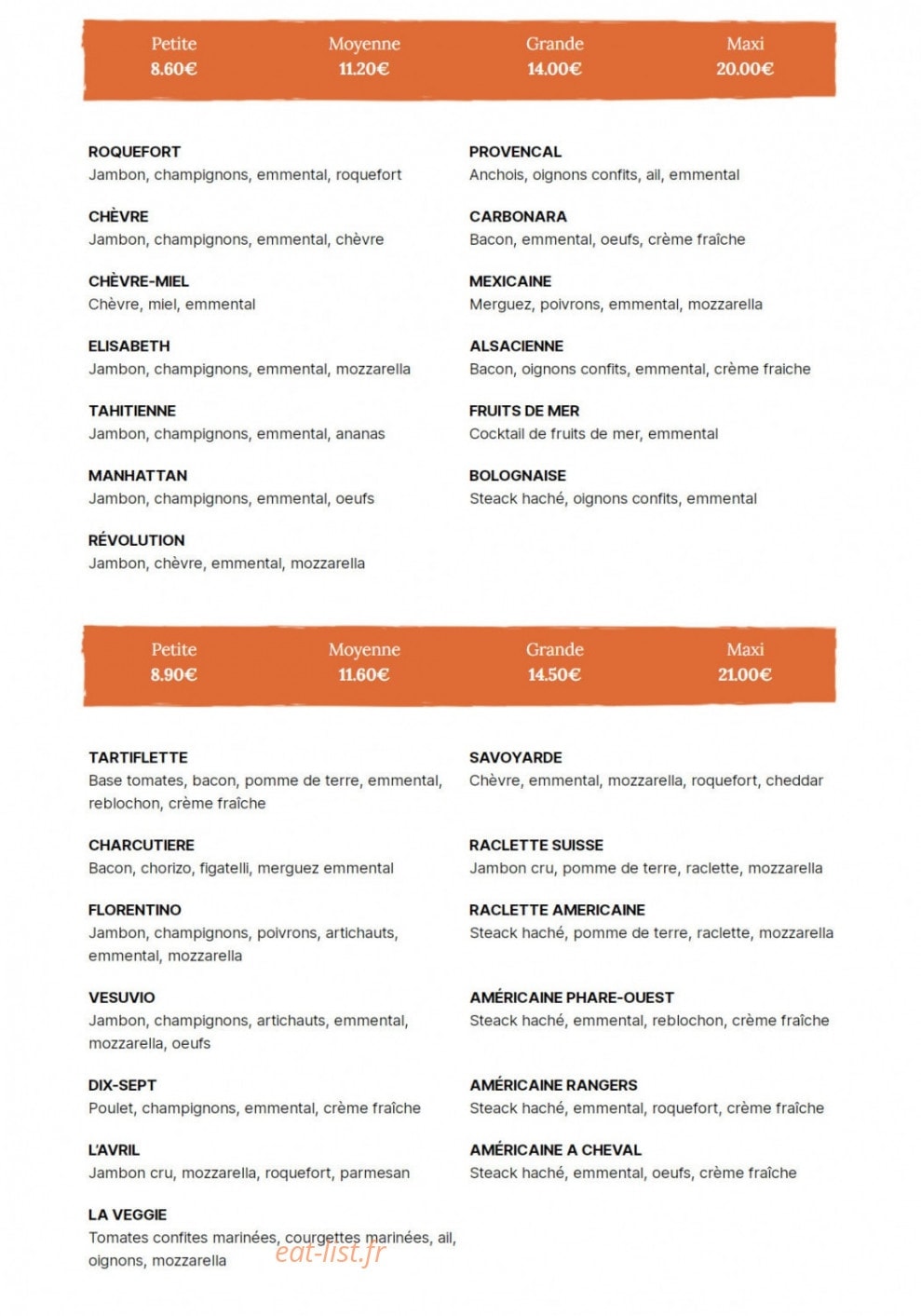 Larry's pizza — carte page 2