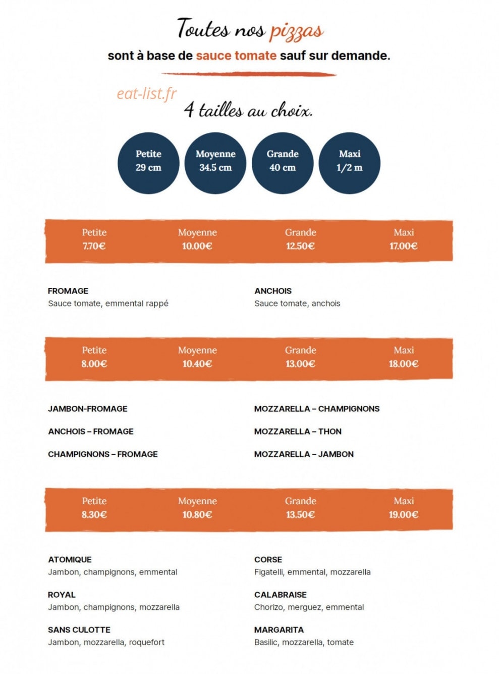 Larry's pizza — carte page 1