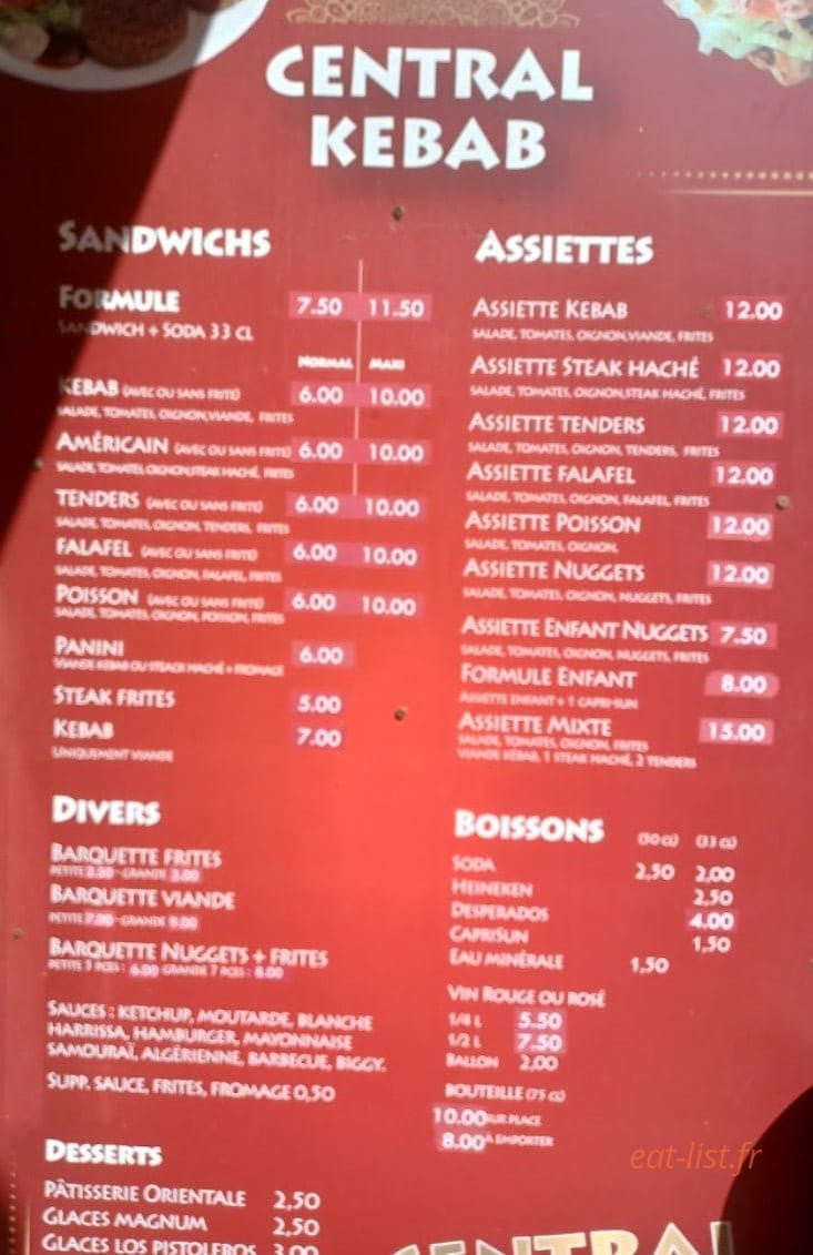 Le kebab central — carte page 1