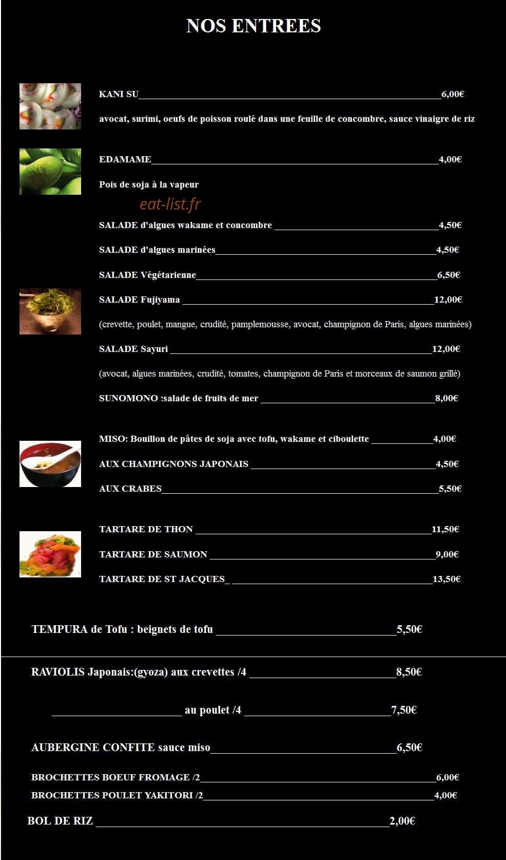 Sayuri Sushi — carte page 1