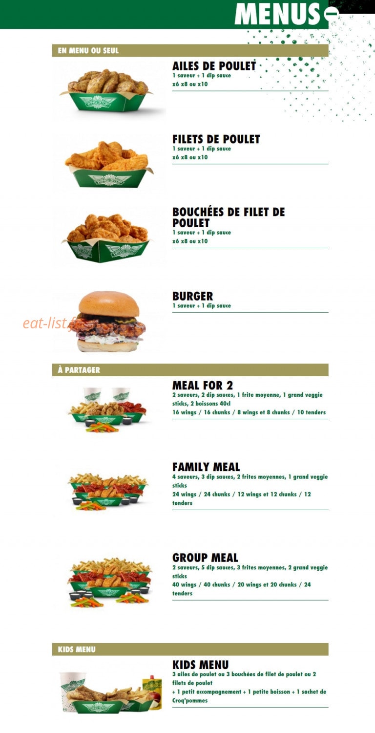 Wingstop — carte page 1