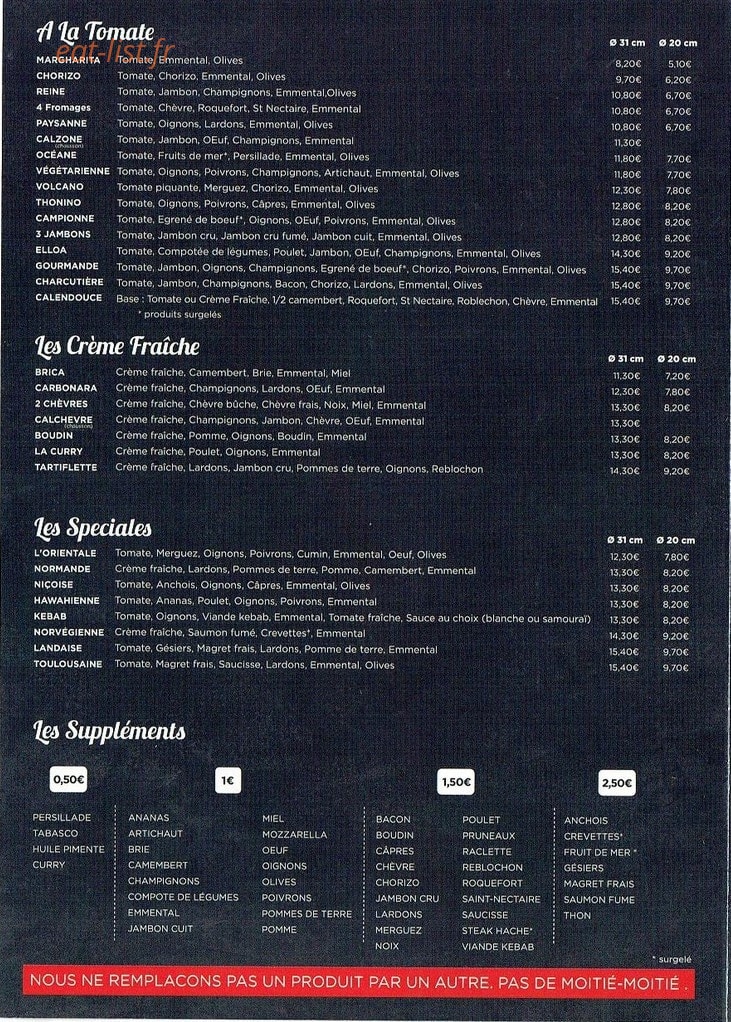 Elloa Pizza — carte page 2