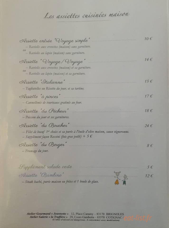 L'atelier Gourmand — carte page 1