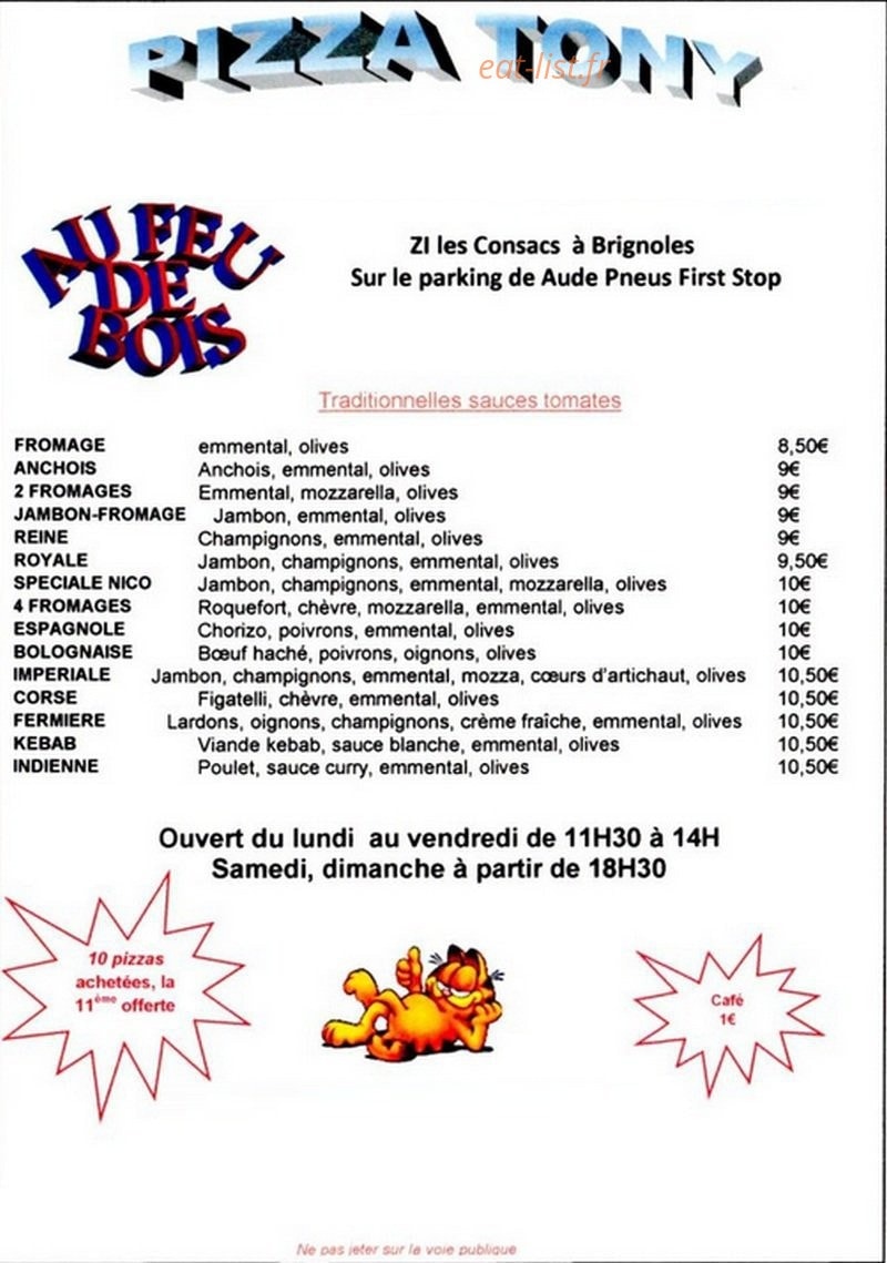 Pizza Tony — carte page 1