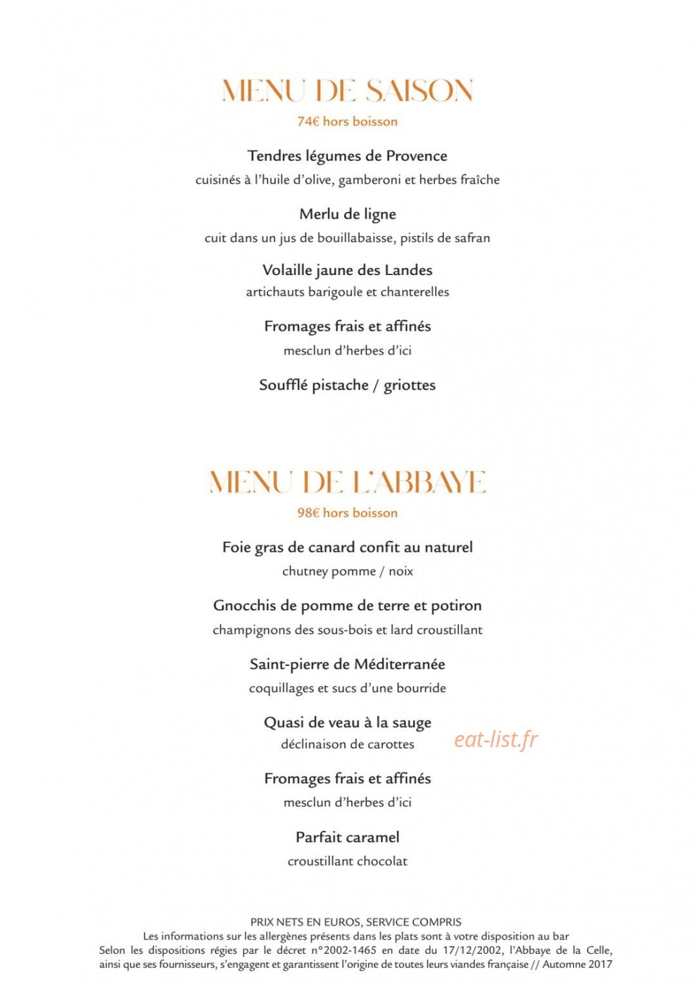 Hostellerie de l'Abbaye de La Celle — carte page 3